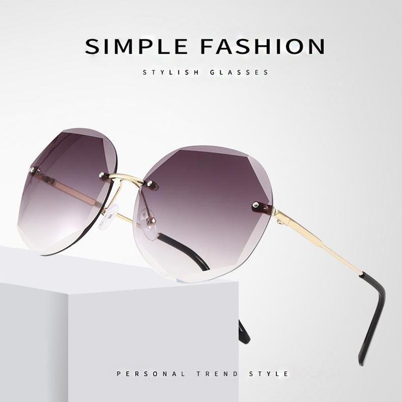 Punk Gradient Sunglasses Frameless Large Frame Beach Sun Glasses Travel Accessories Driving Glasses for Women Man