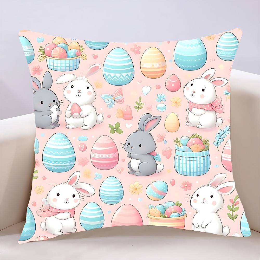 

Пасхальный мультяшный кролик, яйцо, наволочка, чехол для подушки, мягкий, милый, накидка на подушку для автомобиля, дивана, наволочка, полиэстер с молнией 16x16Inch