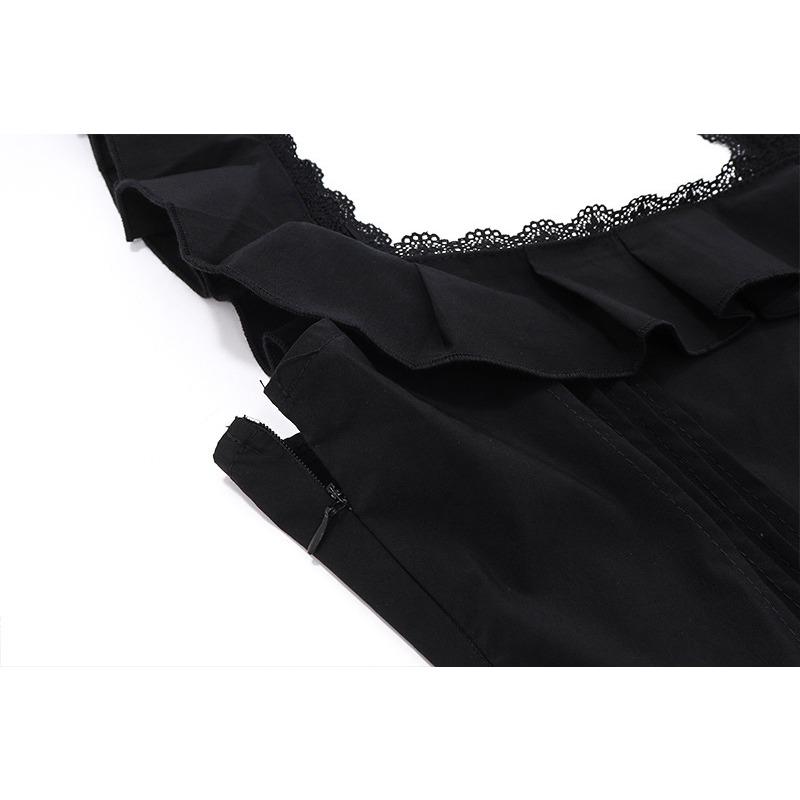 GMXIA Summer Temperament Square Collar Wooden Ear Edge Fishbone Corset Dress Women