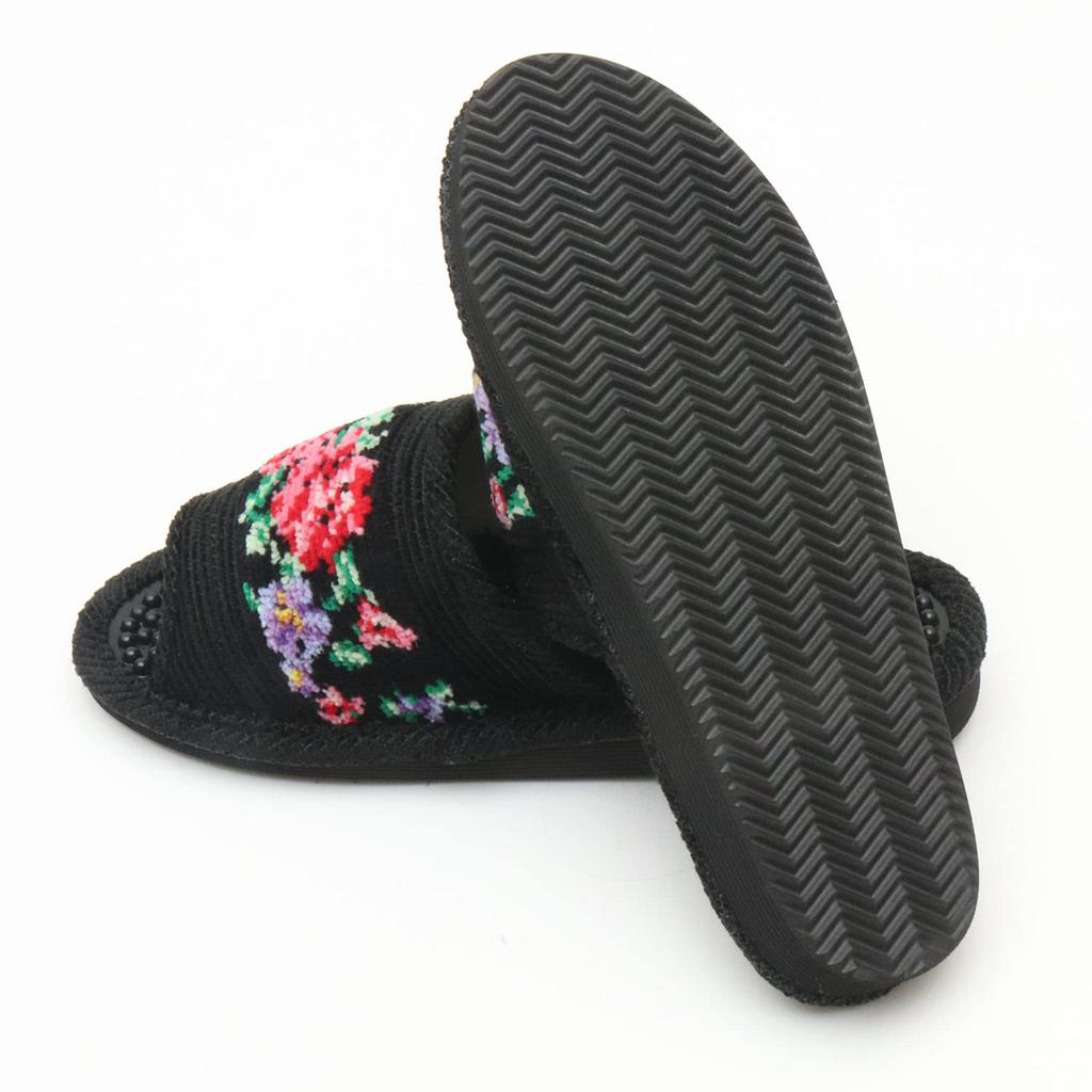 Made in Japan Chenille Healthy Slippers Healthy Foot Room Rose [Healthy Sandals, Slippers, Reflexology, Shoes, Pattern] (Black)