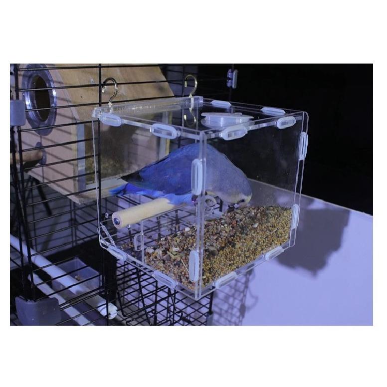 Hanging Parrot Cage Feeder Acrylic Splash-Proof Pet Bird Feeding Box Transparent Parrot Food Box Bird Cages Feeder Container