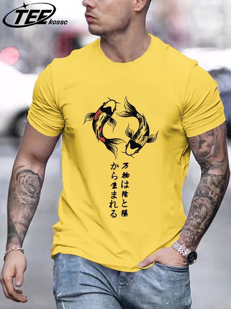 Japanese Harajuku Koi Art Letter Men TShirt Fashion Clothing AllMatch Cotton Basics T Shirt Unisex Loose Summer Sportswear