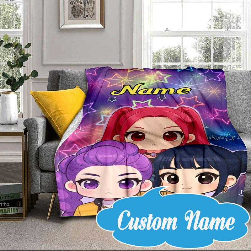 Custom Name KPop Cartoon Blanket bed sofa Blanket Flannel Blanket for Camping, Hiking, Picnic Essentials,gift for Fan family