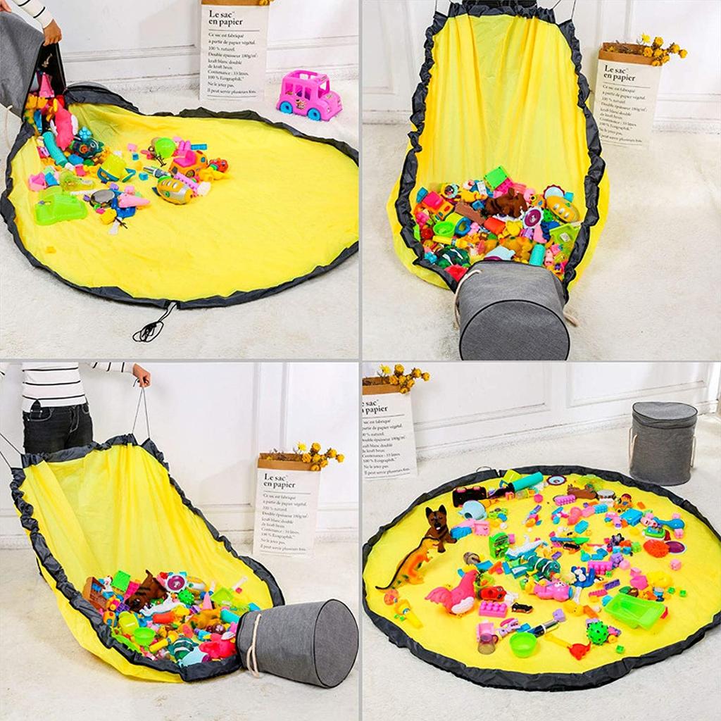 DIXI Gray Toy Basket with Mat for Toy Blocks