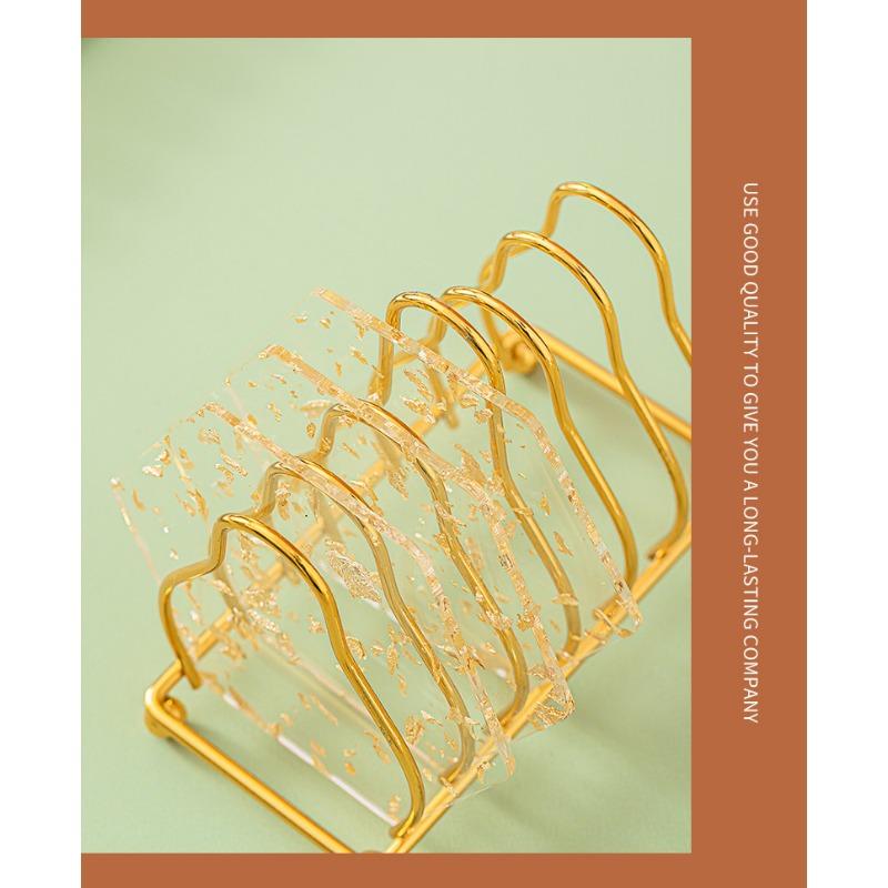 Acrylic Coaster Tea Cup Gold Foil Ins Same Creative Resin Table Mat Waterproof Heat-Resistant Mat Style Nordic Style