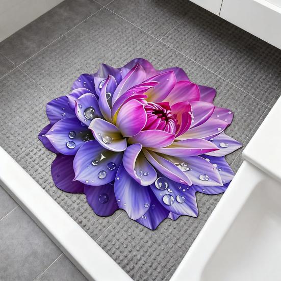 Flower Floor Rug Non-Slip Absorbent Bathroom Mat Decorative 3D Realistic Pattern Floral Mat