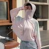 Chaqueta de Verano para Mujer de Seda de Hielo Patchwork Colorblock Protección Solar Ligera con Capucha Abrigo UV para Ciclismo, Ropa Exterior Transpirable Protector Solar