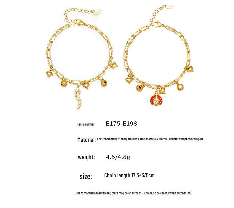 Stainless Steel Double Layer Bracelet with Zircon Chili Pendants - Elegant and Versatile Jewelry