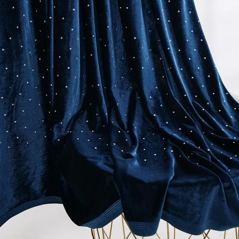 150x45/180cm Elastic Knitted Rhinestone Velvet Fabric For Evening Dresses, Stage Clothes Christmas Decoration Fabrics TJ20611