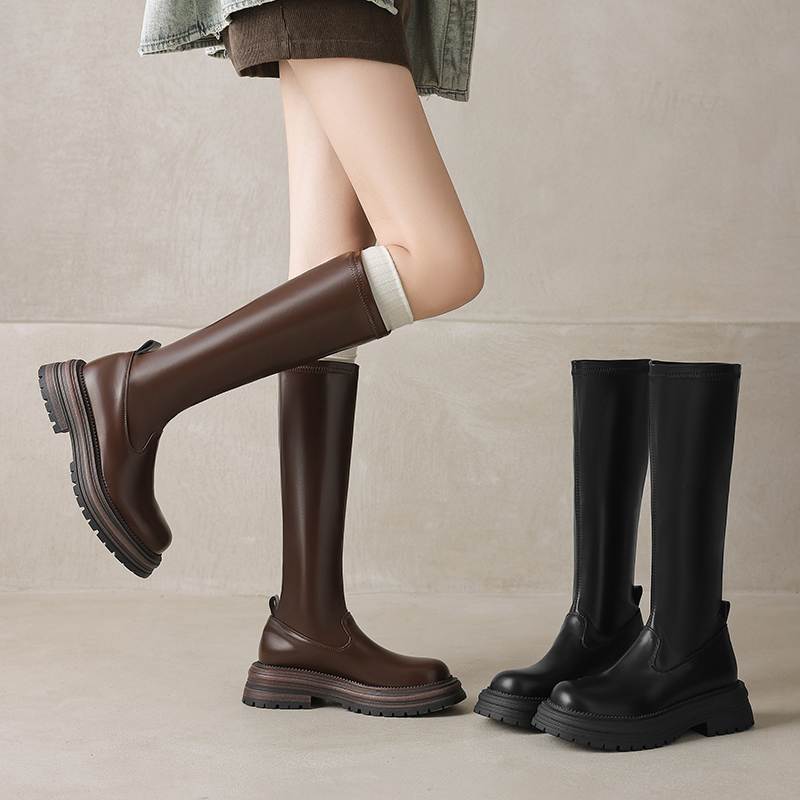 Krazing Pot Microfiber Autumn Winter Shoes Thick Bottom Platform Size 43 Long Boots Zipper Punk Style Thigh High Boots