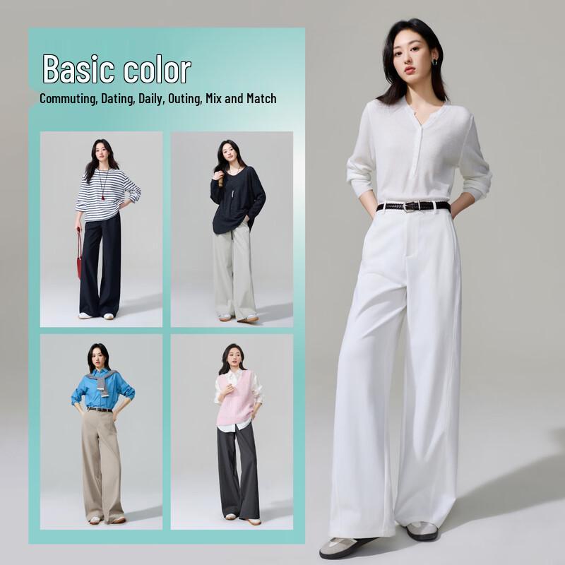 Pantaloni da Donna a Vita Alta Gamba Larga Resistenti alle Pieghe