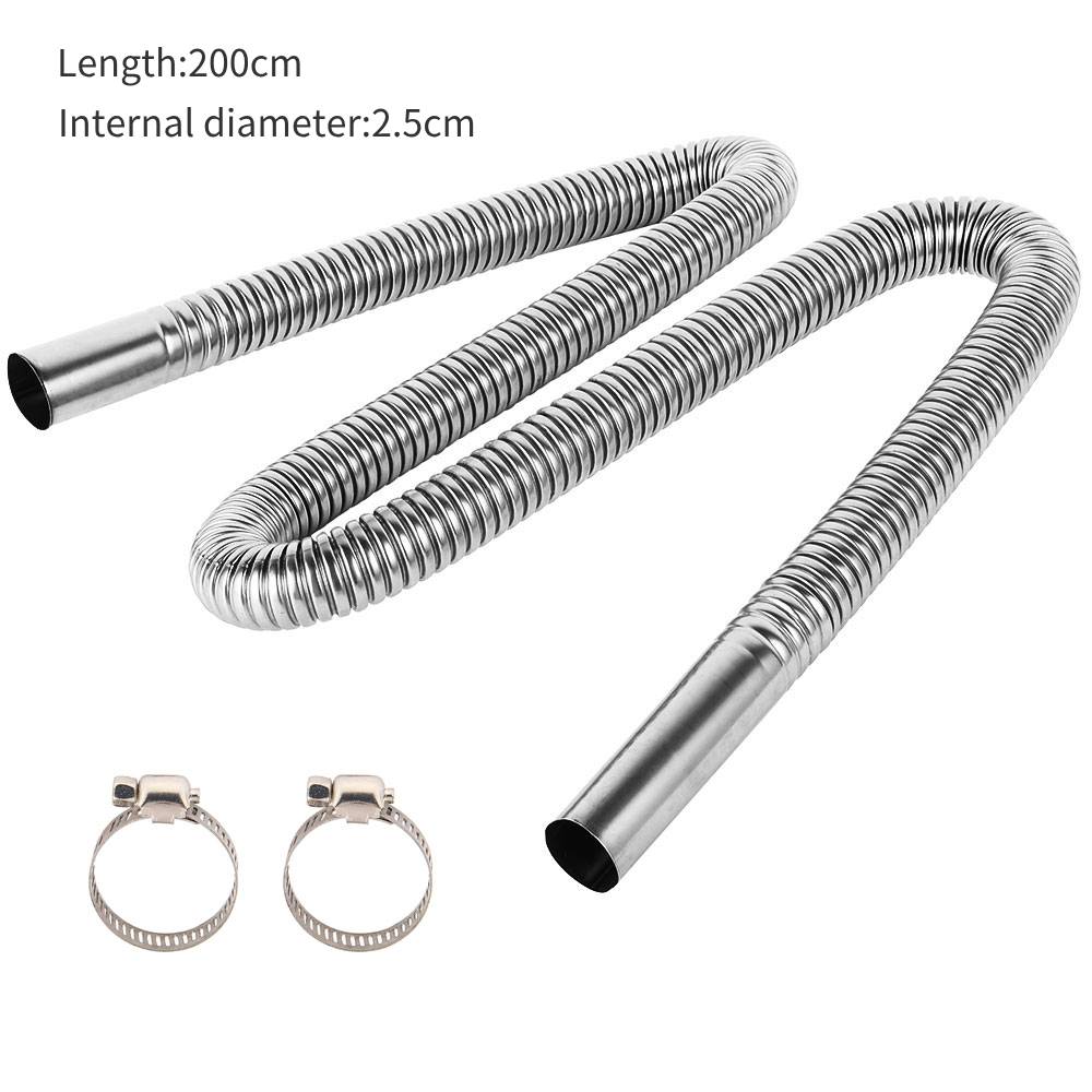 Exhaust Pipe 120/200CM Stainless Steel Flexible Exhaust Hose Diesel Gas Vent Hose with 2 Exhaust Clamp for Power Generators