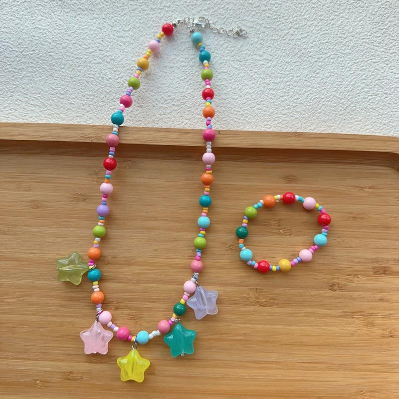 Koreanisches Niedliches Kinder-Blumen-Halsketten- & Armband-Set für Herbst/Winter