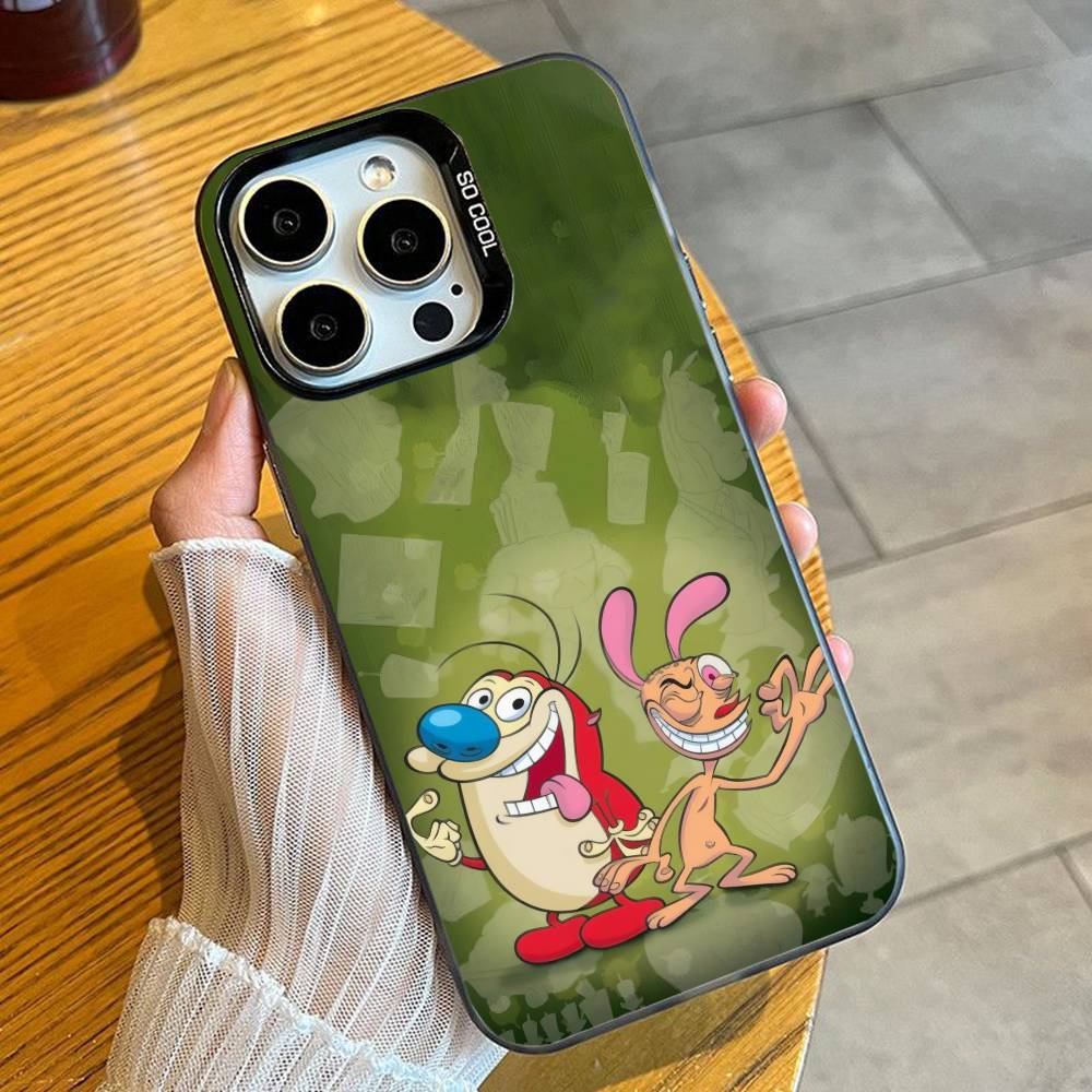

Classic Cartoon The R-Ren and Stimpy Phone Case For iPhone 16 17 15 14 12 13 Pro Max Black Candy Matte Shockproof Cover iPhone15