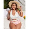 Womens Swimwear Two Piece Plus Size Bikini Set Printed Front Cross Bandage Swimsuit Tummy Control Bathing Suits