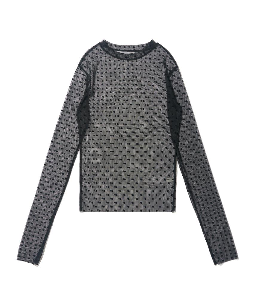 CARGOBROS FOR WOMAN Dot See-Through Long Sleeve Layered Short Sleeve Tee Set (Black/Ivory)