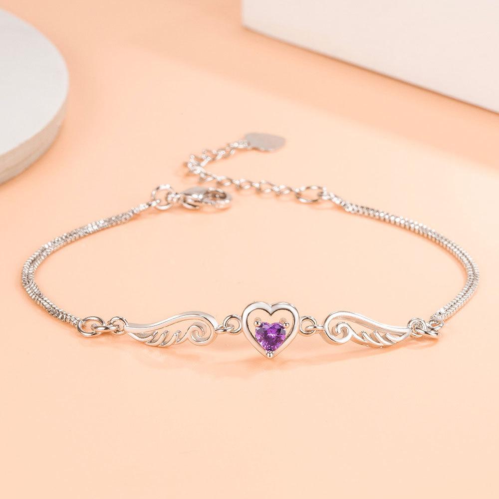 

925 Sterling Silver Angel Lover Heart-Shaped AAA Zircon Bracelet Fashion Gift Jewelry 20CM
