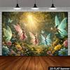 2D Verzauberter Wald Fee Kulisse Blumige Sonnenlicht Party Foto Booth Banner