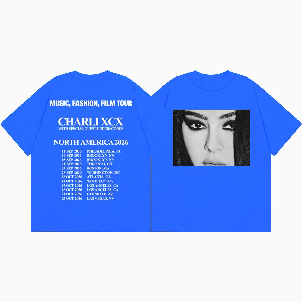 Charli Xcx Music Fashion Film Tour 2026 T Shirt Men Women Vintage Aesthetic T-shirt High Quality Cotton Short Sleeve T-shirts
