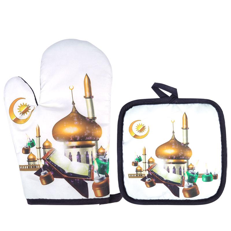 Ramadan Decorations Kitchen Hot Oven Mitts Apron Anti-Hot Microwave Gloves Pad Eid Mubarak Islamic Muslim Cooking Baking Tool