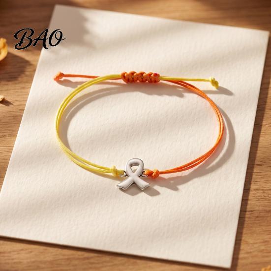 Braided Rope Wristband 2 Pcs Breast Cancer Awareness Bracelets, Adjustable String Jewelry Bracelets with Ribbon Charm, Inspirational Gifts for