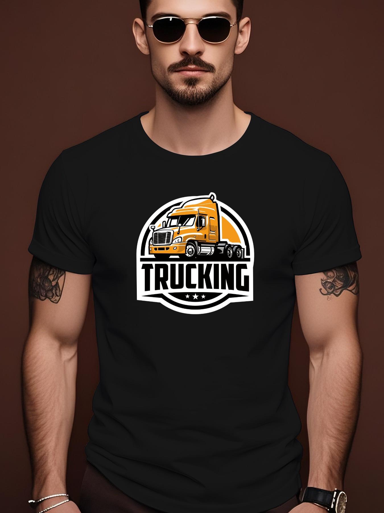 Short Sleeve with Large Truck Graphic Print - Black Summer Round Neck Tee for Truck Enthusiasts T-shirt S