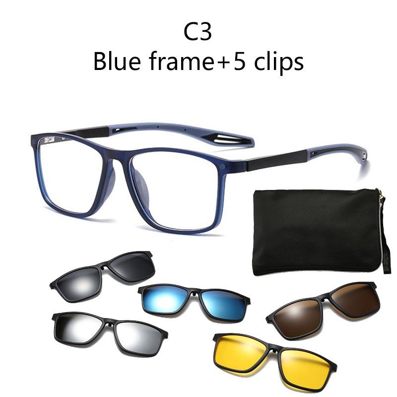 

6 in 1 TR Legs Optical Spectacle Big Frame Men Women With 5 Clip On Sunglasses Magnetic Glasses Eyeglasses Can Custom 1 frame 5 clips
