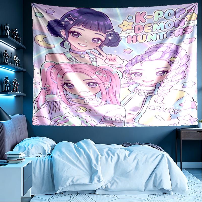 KPop Demon Hunters Print Tapestry, Lightweight Wall Hanging, for Bedroom, Dorm, Living Room, Home Art Decor - Birthday Christmas Gift for Friends