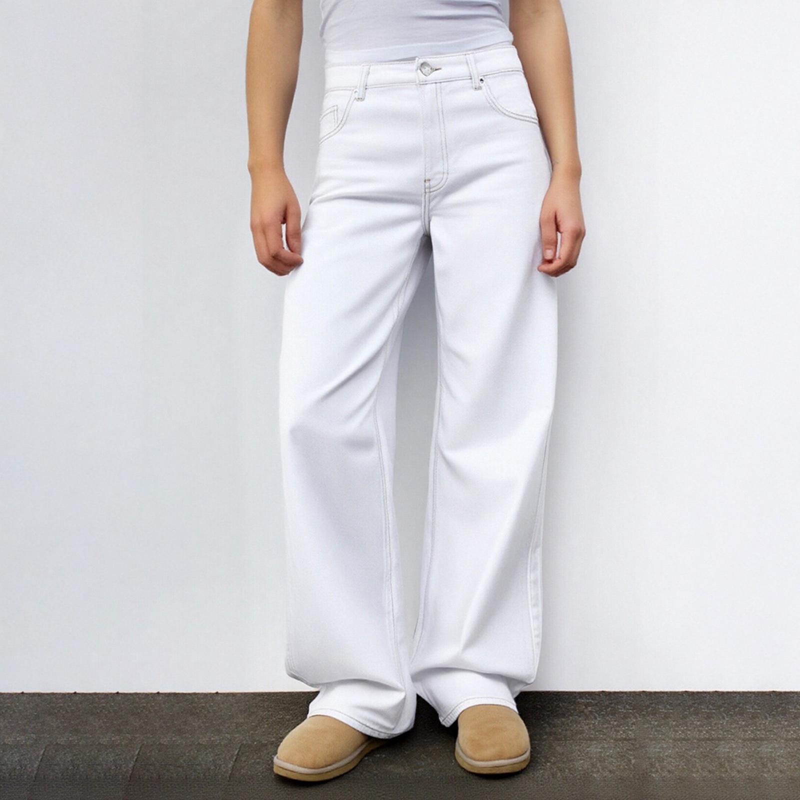 

Женские выстиранные ретро прямые джинсы с высокой посадкой, широкими штанинами, свободным кроем, драпирующиеся, универсальные XL белый