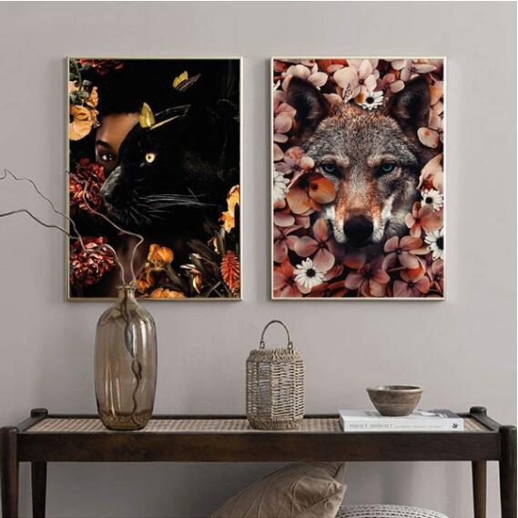 Nordic Flower Animal Mural Tiger Lion Zebra Poster And Print Mural Living Room Canvas Modern Classical Decorative Painting