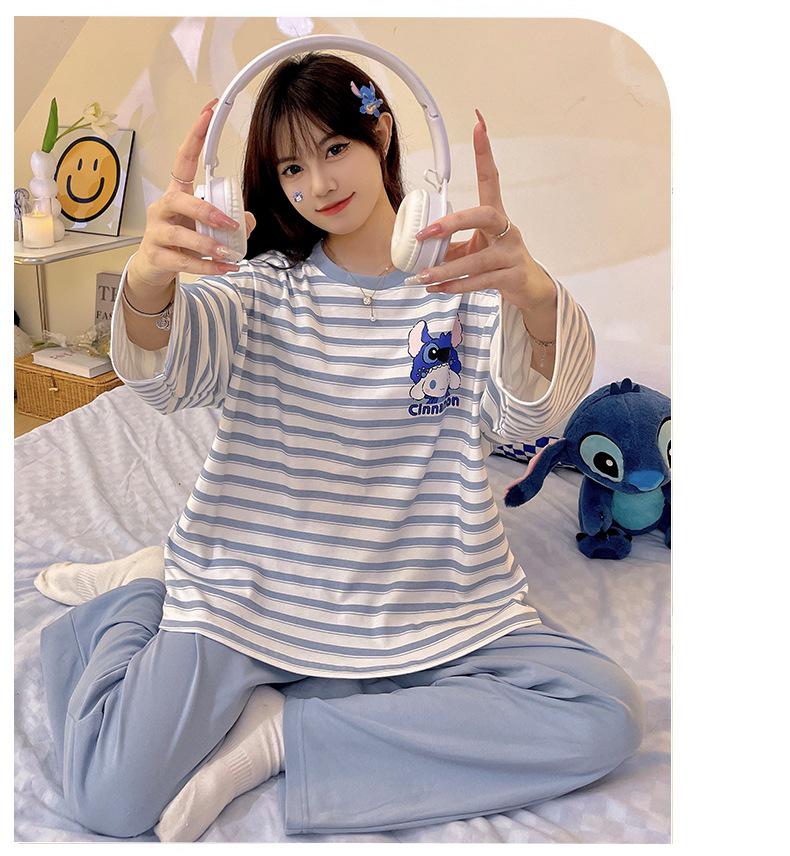 2025 Women's Long Sleeve Cotton Pajamas with Cartoon Design & Breast Pads - Versatile for Home or Outdoor Wear In Spring, Autumn, and Winter.