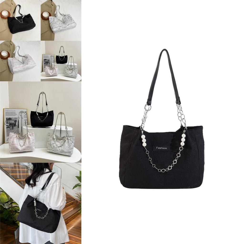 2024 Summer Fashion Stylish Pearl Chain Casual Shoulder Bag Large Tote For Women