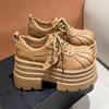Fashion New 2025 Spring Women's Leather Sneakers High Platform Lace-up Casual Shoes Thick Sole 10CM Heels Walking Shoes Zapatos Mujer