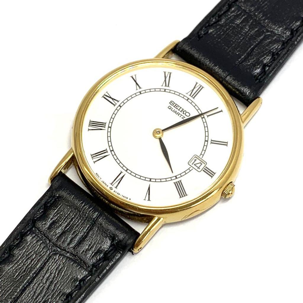 [USED] R7-1635 SEIKO 5Y39-7010 Quartz Wristwatch White