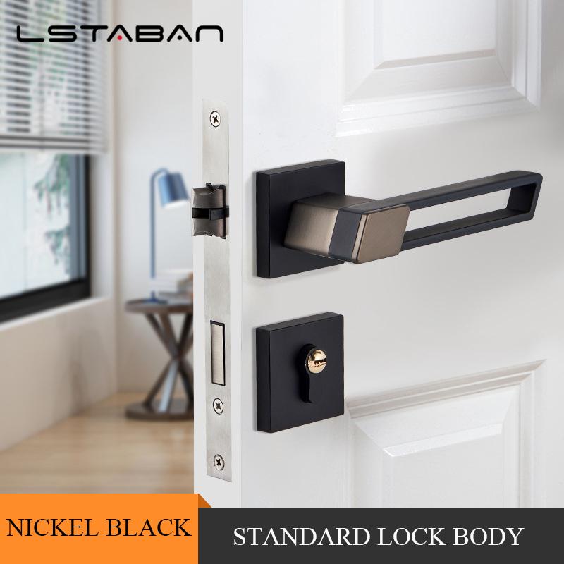 Interior Zinc Alloy Silent Anti-theft Door Lock Security Mute Door Handle Split Locks Home Renovation Hardware Accessories Square-Nickel