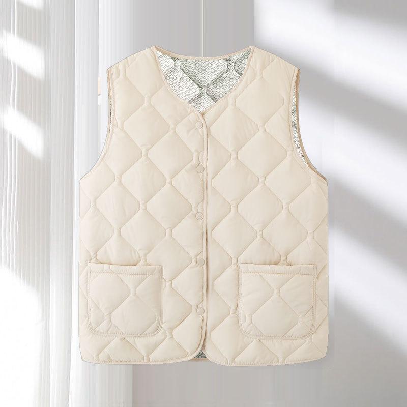 Crew neck quilted warm windproof vest down cotton vest cotton top warm jacket new autumn and winter