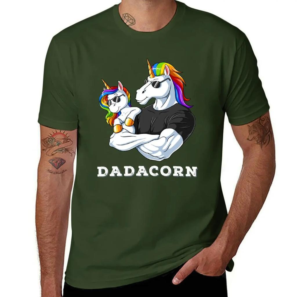 Dadacorn Einhorn Papa und Baby Mädchen Geburtstag Prinzessin Vatertag Tochter T-Shirt Anime Kleidung Herren T-Shirts Freizeit Stilvoll