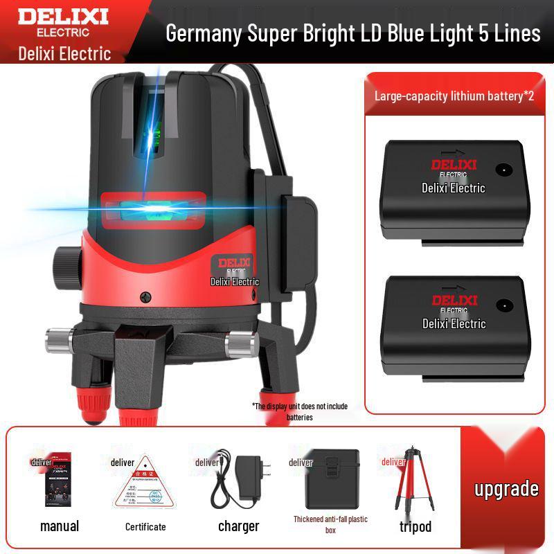 DELIXI High Precision Green & Blue Light Laser Level (2 & 5 Line) for Outdoor Use