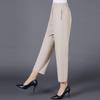 Summer Ice Silk High-Waist Elastic Pants for Middle-Aged and Older Women - Casual, Loose-Fit, Straight, Nine-Point Length