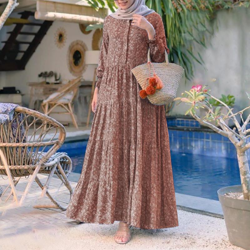 ZANZEA Women Floral Print Loose Casual Round Neck Long Sleeve Dress