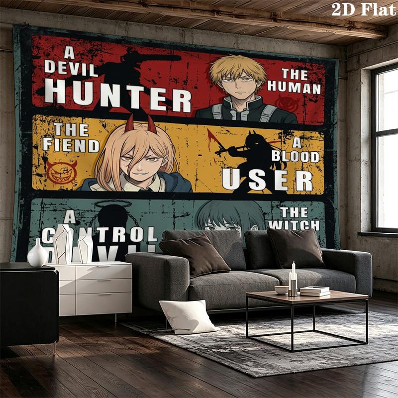 Chainsaw Man Wandteppich Ästhetisches Wandbehang Gedruckter Stoffdecke Dekorative Wandteppiche Für Schlafzimmer Wohnzimmer Heimdekoration