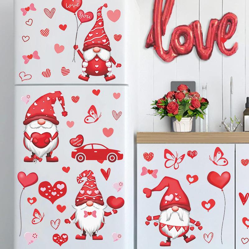 Valentine'S Day Love Window Sticker Cartoon Dwarf Pvc Self-Adhesive Marriage Wedding Wall Sticker Atmosphere Decoration Decals