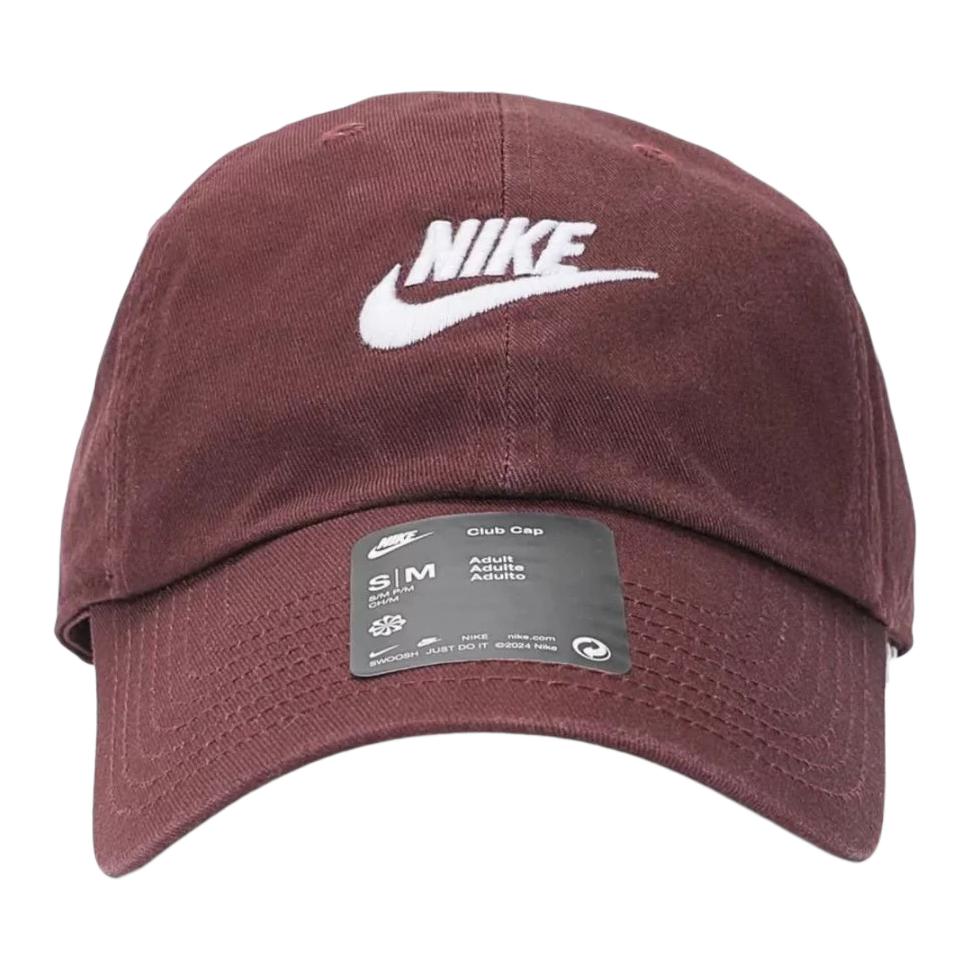 Nike Logo Print Cotton Baseball Cap Unisex Hats Burgundy White FB5368-652