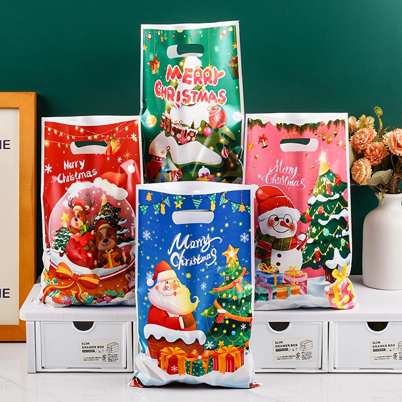 30 Stück Weihnachten Plastik Geschenktüten Frohe Weihnachten Goodie-Tüte mit Henkel Leckerli Süßigkeiten Keks Snacktüte für Weihnachtsfeier Zubehör