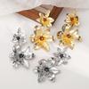 Bohemian Double Layer Metal Large Flowers Stud Earrings for Women Exaggerated Fashion Gold Silver Color Dangle Earrings Jewelry