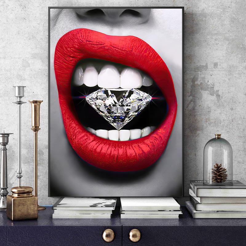 

Sexy Woman Red Lips Money Rose Wall Art Posters Modern Home Living Room Bedroom Decorative Canvas Painting Picture Print Artwork 20x30cm