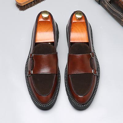 Men's Casual Leather Shoes Men Classic British Style Monk Loafers Mens Slip-on Thick Sole Heightened Shoe Patchwork