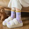 Autumn and Winter Coral Fleece Socks, Women's Small Flower Fruit Thickened Warm Socks, Women's Home Floor Socks, Postpartum Mid-calf Socks