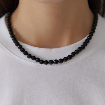 (925 Silber) Sternförmiger Knebelverschluss, 6 mm Onyx-Halskette NZ2104