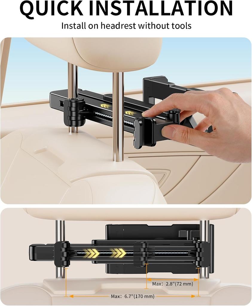 Tablet Holder for Car Headrest 3 in 1 Sturdy upgrade Extension Arm Adjustable iPad Car Mount for BackSeat